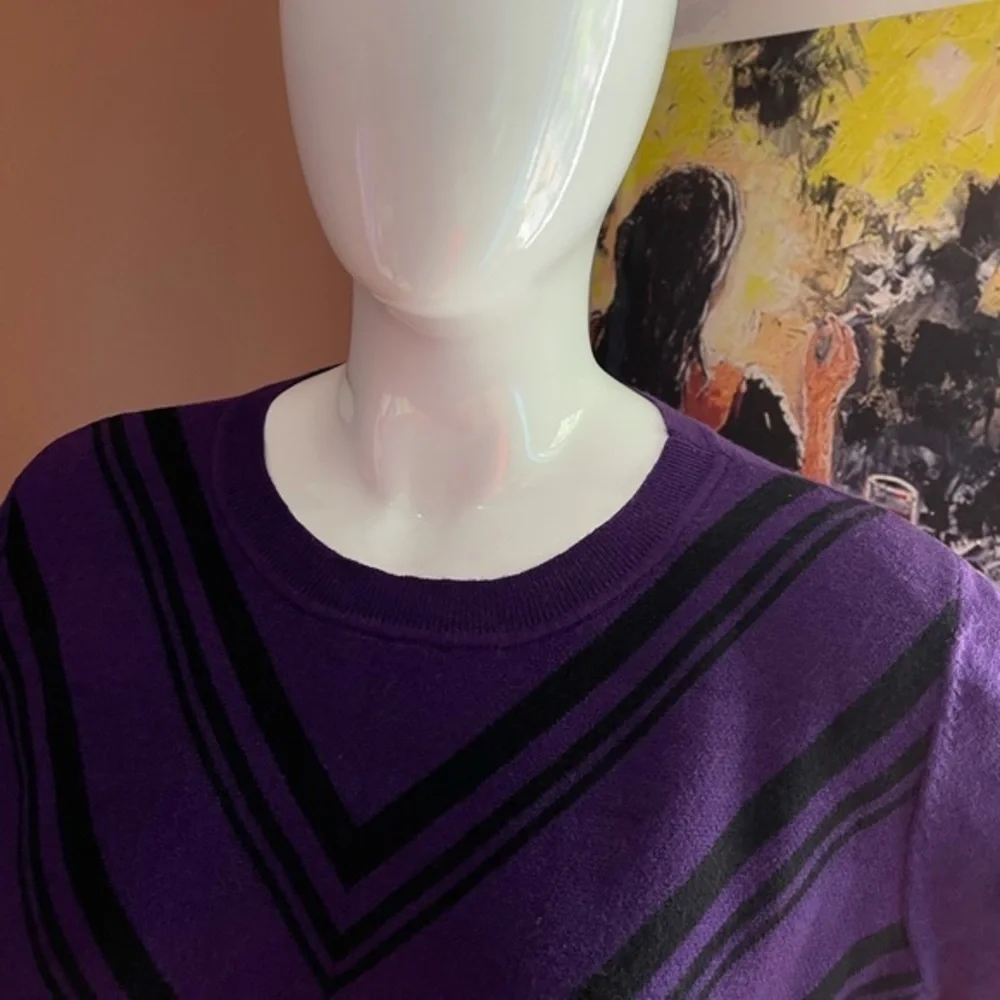 ⭐️Liz‎ Claiborne Womens Crew Neck Long Sleeve Pullover Sweater purple chevr